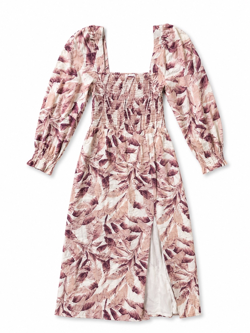 House of Harlow 1960 Blush and Mauve Leaf-Print Midi Dress